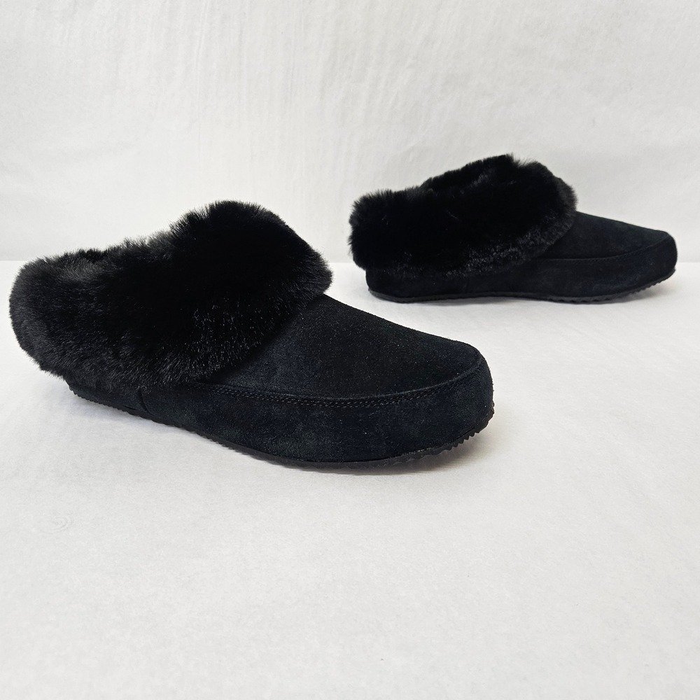 Sorel Go Coffee Run Slippers Mules Suede Faux Fur NL3692-011 Black Womens Size 7